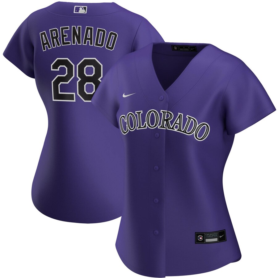 Colorado Rockies #28 Nolan Arenado Nike Women Alternate 2020 MLB Player Jersey Purple